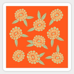 WARM AND SUNNY Boho Retro Bright Floral Botanical Coral Orange Mint Green Cream - UnBlink Studio by Jackie Tahara Sticker